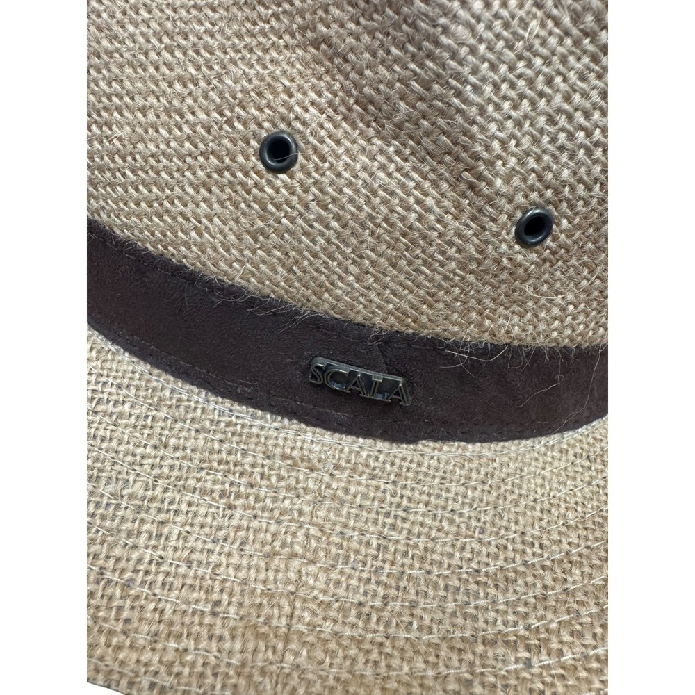 Scala Fedora Hat Mens Medium Tan Excellent Burlap Texture Safari Style - Picture 4 of 4